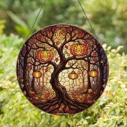 Halloween Enthusiasts' Stained Glass Tiffany Style Tree Lanterns Autumn Forest Mosaic Orange Amber Stained Glass Suncatcher