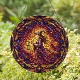 Mystical Art Admirers' Tiffany Stained Glass Witch Profile with Gothic Scrollwork, Jewel Tones & Mosaic Light Stained Glass Suncatcher