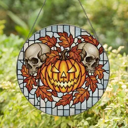 Halloween Art Lovers' Glowing Stained Glass Jack-o'-Lantern Skulls Autumn Mosaic Jewel Tones Stained Glass Suncatcher