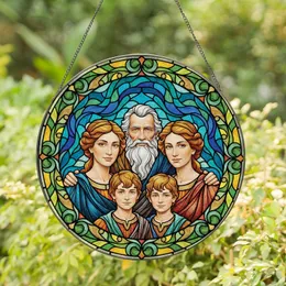 Family Lovers' Stained Glass Art Generational Portrait Vibrant Jewel Tones Intricate Mosaic Stained Glass Suncatcher