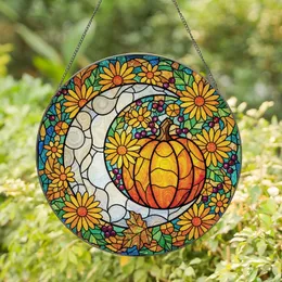 Autumn Lovers' Tiffany Stained Glass Crescent Moon Pumpkin Harvest Mosaic Design Stained Glass Suncatcher