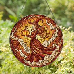 Witchcore Aesthetic Lovers Stained Glass Witch Profile Autumnal Pumpkin Jewel Tones Tiffany Art Stained Glass Suncatcher