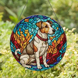 Jack Russell Dog Lovers' Vibrant Stained Glass Mosaic Art Teal Sapphire Ruby Orange Stained Glass Suncatcher