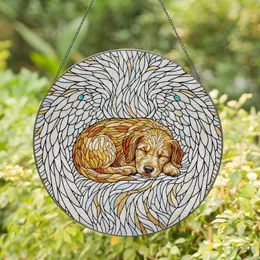 Pet Lovers' Serene Golden Retriever Puppy Angel Wings Opalescent Stained Glass Mosaic Art Stained Glass Suncatcher