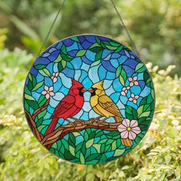 Nature Lovers' Tiffany Stained Glass Red Cardinal Couple Vibrant Jewel Tone Floral Mosaic Stained Glass Suncatcher