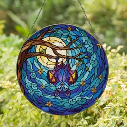 Fantasy Art Fans' Intricate Tiffany Stained Glass Bat Starry Night Mosaic in Jewel Tones Stained Glass Suncatcher