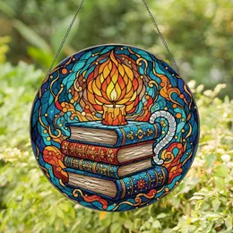 Book Lovers' Tiffany Stained Glass Stacked Books Candle Cosmic Jewel Tone Art Stained Glass Suncatcher