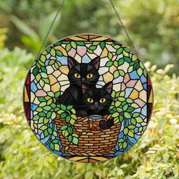 Cat Lovers' Vibrant Tiffany Stained Glass Black Cats Dappled Light Geometric Mosaic Stained Glass Suncatcher