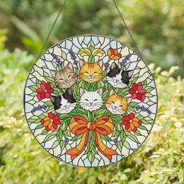 Cat Lovers' Tiffany Stained Glass Cat Bouquet Vibrant Jewel Tones Sunny Mosaic Art Stained Glass Suncatcher
