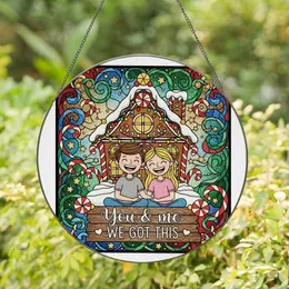 Couples' Tiffany Stained Glass Joyful Couple Gingerbread House Ruby Emerald Sapphire Holiday Design Stained Glass Suncatcher