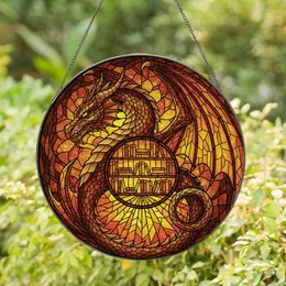 Dragon Enthusiasts' Tiffany Style Stained Glass Dragon Amber Bookshelves Fiery Embers Stained Glass Suncatcher
