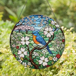 Nature Lovers' Vibrant Bluebird Dogwood Floral Tiffany Stained Glass Spring Mosaic Stained Glass Suncatcher