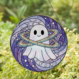 Art Lovers' Friendly Ghost Tiffany Stained Glass Galaxy Nebula Mosaic Art, Pearlescent Jewel Tones Stained Glass Suncatcher
