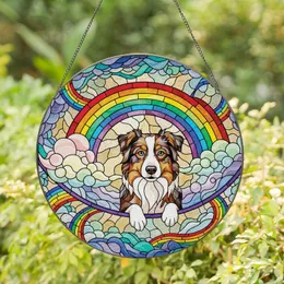 Australian Shepherd Lovers' Vibrant Tiffany Stained Glass Tricolor Dog Rainbow Celestial Mosaic Stained Glass Suncatcher
