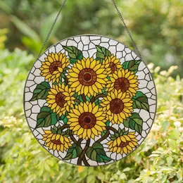 Nature Lovers' Vibrant Sun-Drenched Sunflower Stained Glass Art, Emerald Green Leaves Mosaic Pattern Stained Glass Suncatcher