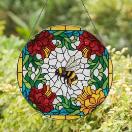 Nature Lovers' Intricate Tiffany Stained Glass Bumblebee Bloom & Mosaic in Amber Red Green Blue Tones Stained Glass Suncatcher