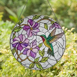 Nature Lovers' Vibrant Tiffany Stained Glass Hummingbird Purple Pink Floral Emerald Teal Mosaic Stained Glass Suncatcher