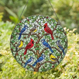 Nature Lovers' Intricate Tiffany Stained Glass Eight Colorful Birds Jewel Tone Mosaic Art Stained Glass Suncatcher