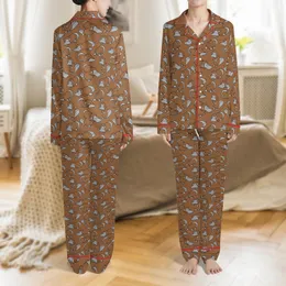 Platypus Lover's Whimsical Cartoon Brown Platypus Pattern All-Over Print Satin Pajamas Set