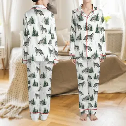 Winter Wolf Pack: Hand-Painted Watercolor Snowy Forest Seamless Art Satin Pajamas Set