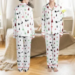 Holiday Decor: Rustic Reindeer Sleigh Seamless Pattern with Buffalo Plaid & Holly Satin Pajamas Set