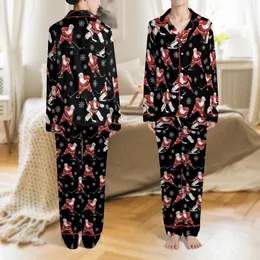 Santa Hockey Game: Dynamic Christmas Skaters & Snowflakes All-Over Pattern – Holiday Graphic Satin Pajamas Set