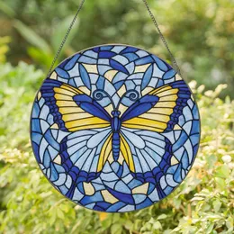 Nature Lovers' Intricate Stained Glass Butterfly Mosaic Jewel Tone Gold Sapphire Blue Stained Glass Suncatcher