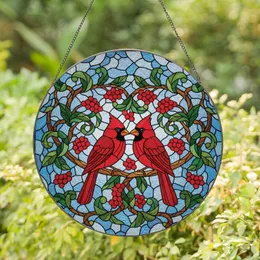 Nature Lovers' Tiffany Stained Glass Embracing Cardinals Winter Berries Mosaic Art Stained Glass Suncatcher