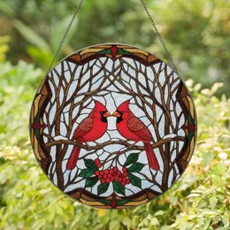 Nature Lovers' Vibrant Red Cardinal Tiffany Style Stained Glass Winter Berry Mosaic Stained Glass Suncatcher