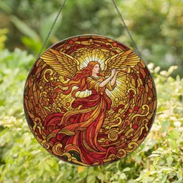 Art Lovers' Tiffany Style Stained Glass Angel Trumpeter Ruby Orange Gold Emerald Bronze Stained Glass Suncatcher