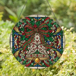 Christmas Enthusiasts' Ornate Stained Glass Christmas Bell, Holly & Ribbon Jewel Tone Mosaic Stained Glass Suncatcher