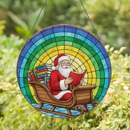 Christmas Enthusiasts' Tiffany Style Stained Glass Santa Reading Colorful Books Rainbow Mosaic Stained Glass Suncatcher