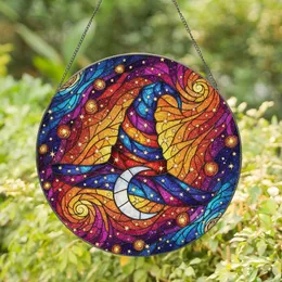 Fantasy & Celestial Lovers' Jewel Tone Tiffany Stained Glass Cosmic Witch Hat Moon Stars Stained Glass Suncatcher