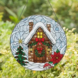 Holiday Season Enthusiasts' Intricate Tiffany Style Stained Glass Christmas Cottage Winter Wonderland Mosaic Stained Glass Suncatcher