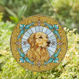 Golden Retriever Lovers' Tiffany Stained Glass Golden Amber Filigree Butterfly Clover Dog Portrait Stained Glass Suncatcher