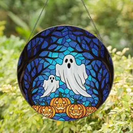 Halloween Lovers' Vibrant Tiffany Stained Glass Sheet Ghosts Jack-o'-Lanterns Gnarled Branches Mosaic Pattern Stained Glass Suncatcher
