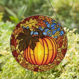 Autumn Enthusiasts' Stained Glass Tiffany Style Pumpkin Mosaic Forest Vibrant Orange Amber Blue Stained Glass Suncatcher