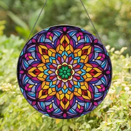 Art Lovers' Vibrant Tiffany Stained Glass Lotus Mandala Orange Purple Blue Design Stained Glass Suncatcher