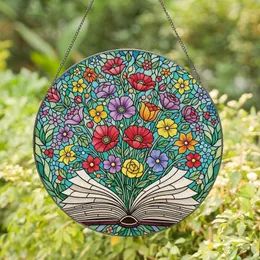 Art & Book Lovers' Vibrant Tiffany Stained Glass Open Book with Bursting Jewel Tone Flowers & Swirling Mosaic Garden Stained Glass Suncatcher
