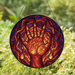 Fantasy Art Lovers' High Contrast Stained Glass Fiery Claw Hand Lava Glow Indigo Amber Chaotic Mosaic Stained Glass Suncatcher
