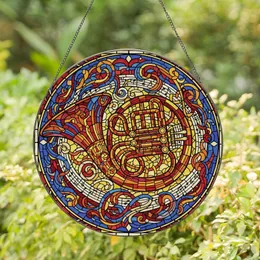 Music Lovers' Vibrant Stained Glass French Horn Art, Jewel Tone Musical Mosaic, Intricate Black Lead Lines Stained Glass Suncatcher