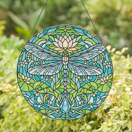 Stained Glass Art Lovers' Tiffany Dragonfly Lotus Pink Yellow Teal Water Mosaic Stained Glass Suncatcher