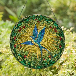 Nature Lovers' Intricate Geometric Stained Glass Soaring Swallow Bird Forest Mosaic Emerald Green Yellow Teal Stained Glass Suncatcher