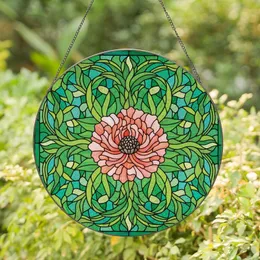 Art Lovers' Vibrant Tiffany Stained Glass Pink Coral Green Teal Floral Mosaic Stained Glass Suncatcher