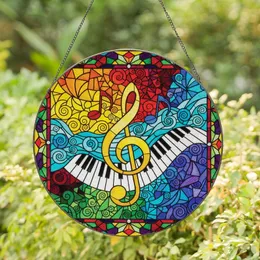 Music Lovers' Golden Treble Clef Piano Stained Glass Jewel Tone Mosaic Design Stained Glass Suncatcher