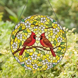 Bird Enthusiasts' Tiffany Style Stained Glass Cardinal Birds Red White Yellow Floral Nature Art Stained Glass Suncatcher