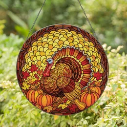 Thanksgiving Celebrators' Intricate Stained Glass Turkey Harvest Mosaic Jewel Tones Stained Glass Suncatcher