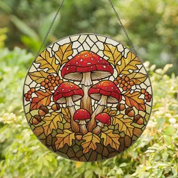 Nature Lovers' Glowing Tiffany Stained Glass Red Mushroom Gold Amber Autumn Forest Mosaic Stained Glass Suncatcher