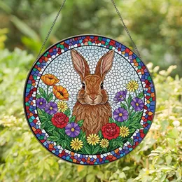 Nature Lovers' Vibrant Tiffany Stained Glass Brown Rabbit Garden Floral Mosaic Art Stained Glass Suncatcher