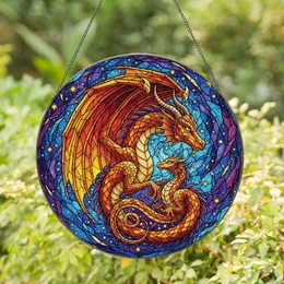 Fantasy Art Lovers' Stained Glass Dragon & Young Cosmic Mosaic Jewel Tones Stained Glass Suncatcher